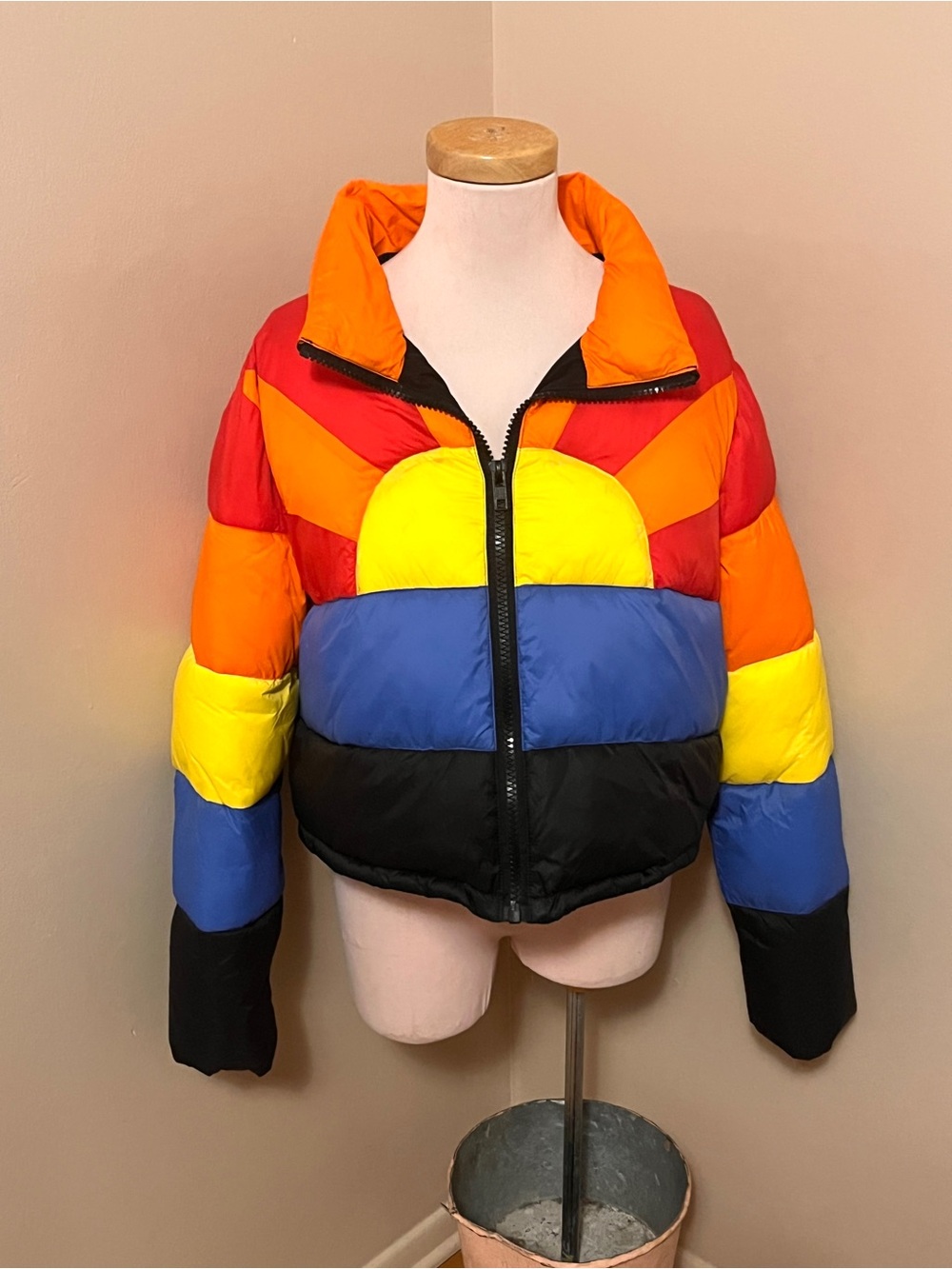 Dolls Kill Sunrise Color block Puffer Jacket -